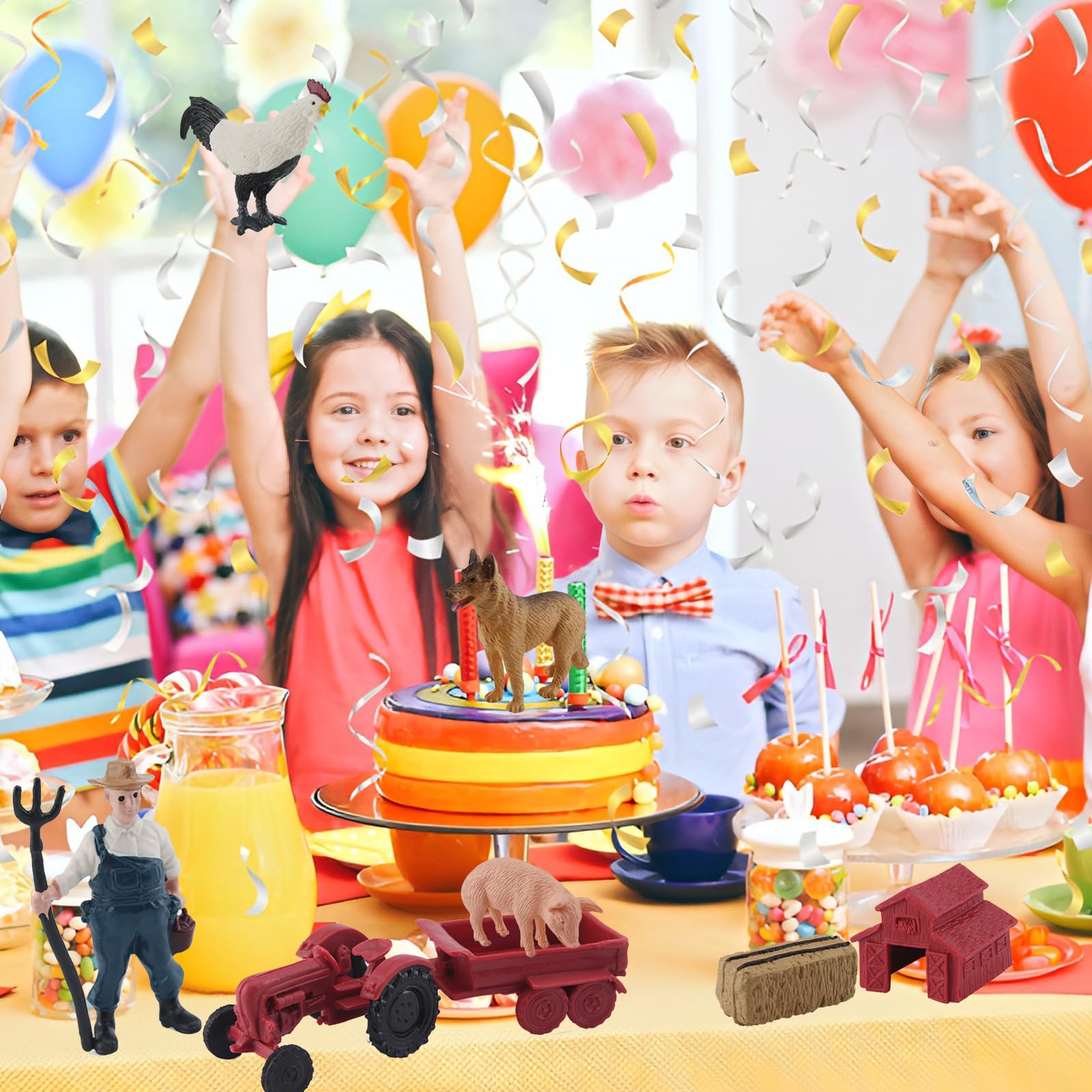 MEMOVAN 10-Piece Mini Farm Toy Set with Tractor, Barn, Animals & Farmer - Cake Toppers & Imaginative Play