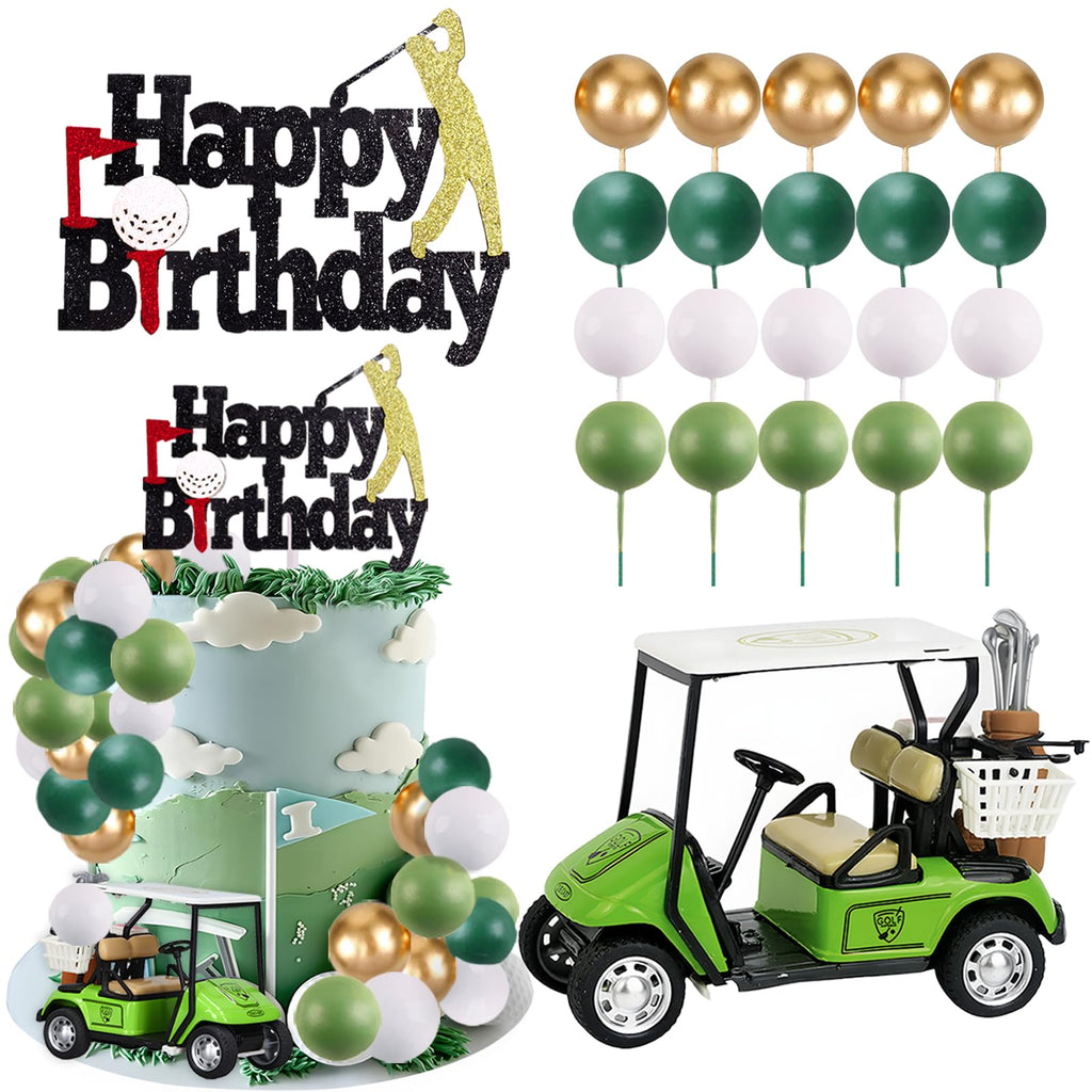 MEMOVAN 22-Piece Golf Cake Toppers Set with Mini Golf Cart, Balls, and Happy Birthday Topper