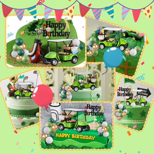 MEMOVAN 22-Piece Golf Cake Toppers Set with Mini Golf Cart, Balls, and Happy Birthday Topper