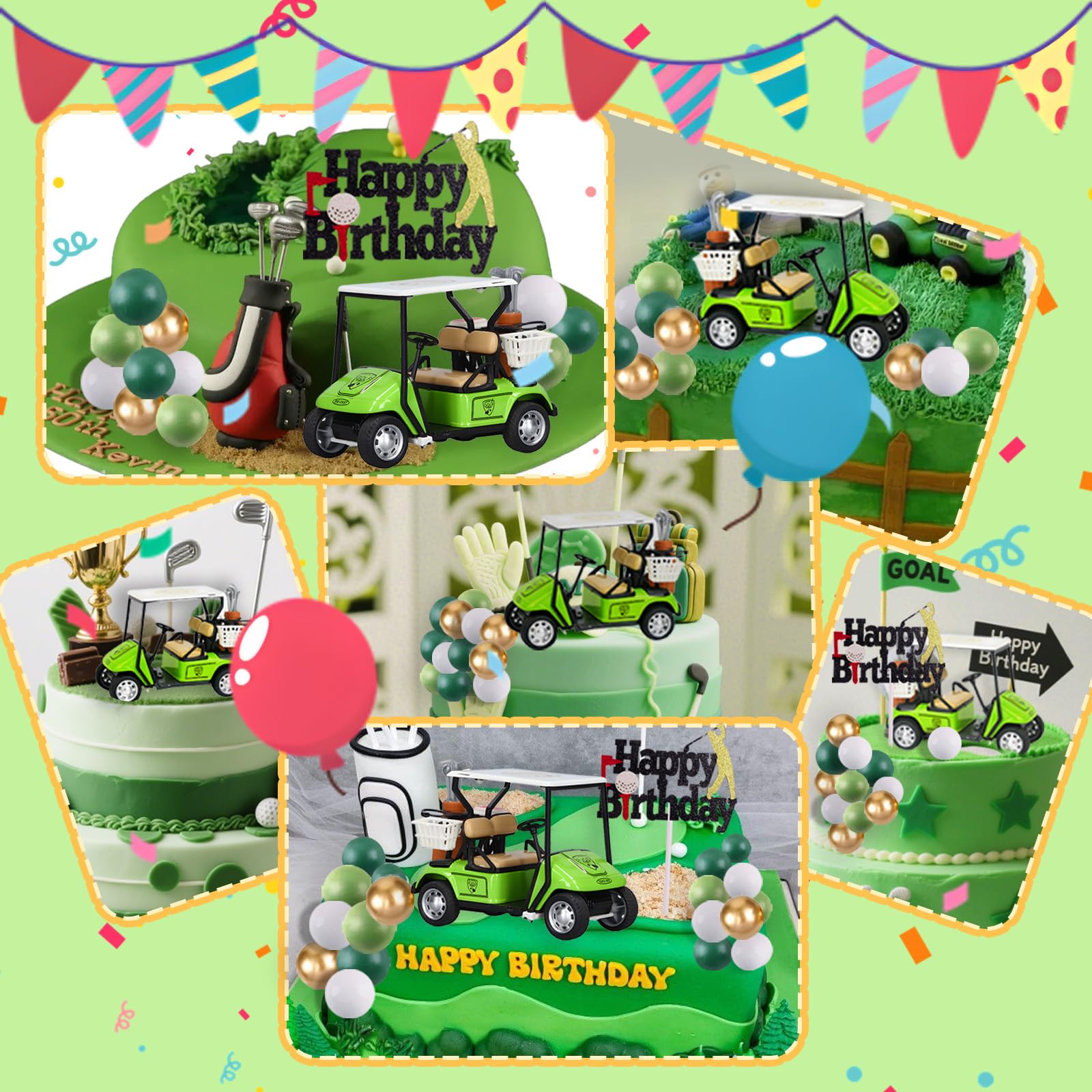 MEMOVAN 22-Piece Golf Cake Toppers Set with Mini Golf Cart, Balls, and Happy Birthday Topper