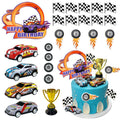MEMOVAN 24-Piece Race Car Cake Toppers Set with Checkered Flags and Trophy for Racing Birthday Party