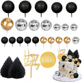 MEMOVAN 25-Piece Black Gold Boho Cake Topper Set - Palm Leaves, Disco Balls & Cupcake Picks for Men's Birthday, Baby Shower, Wedding