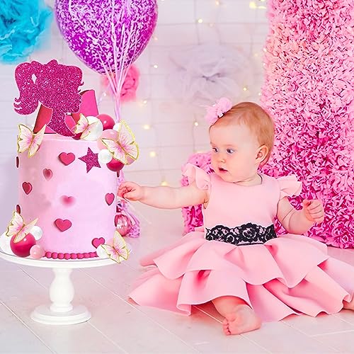 MEMOVAN 27-Piece Hot Pink Girl Cake Toppers Set – Butterfly, Ball & Princess Theme for Birthday, Baby Shower, Wedding