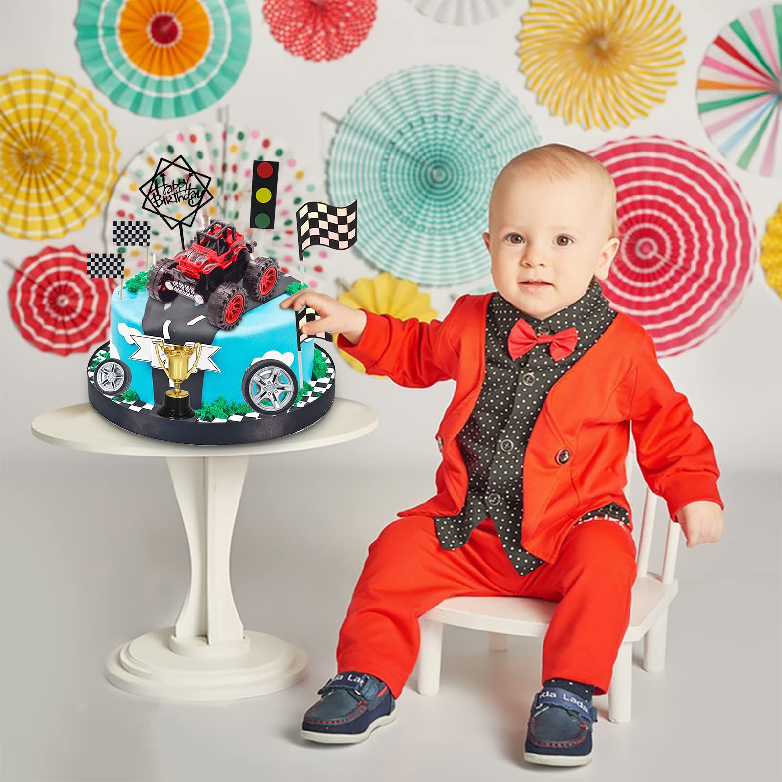 MEMOVAN 30-Piece Truck Cake Toppers Set for Racing Birthday Party