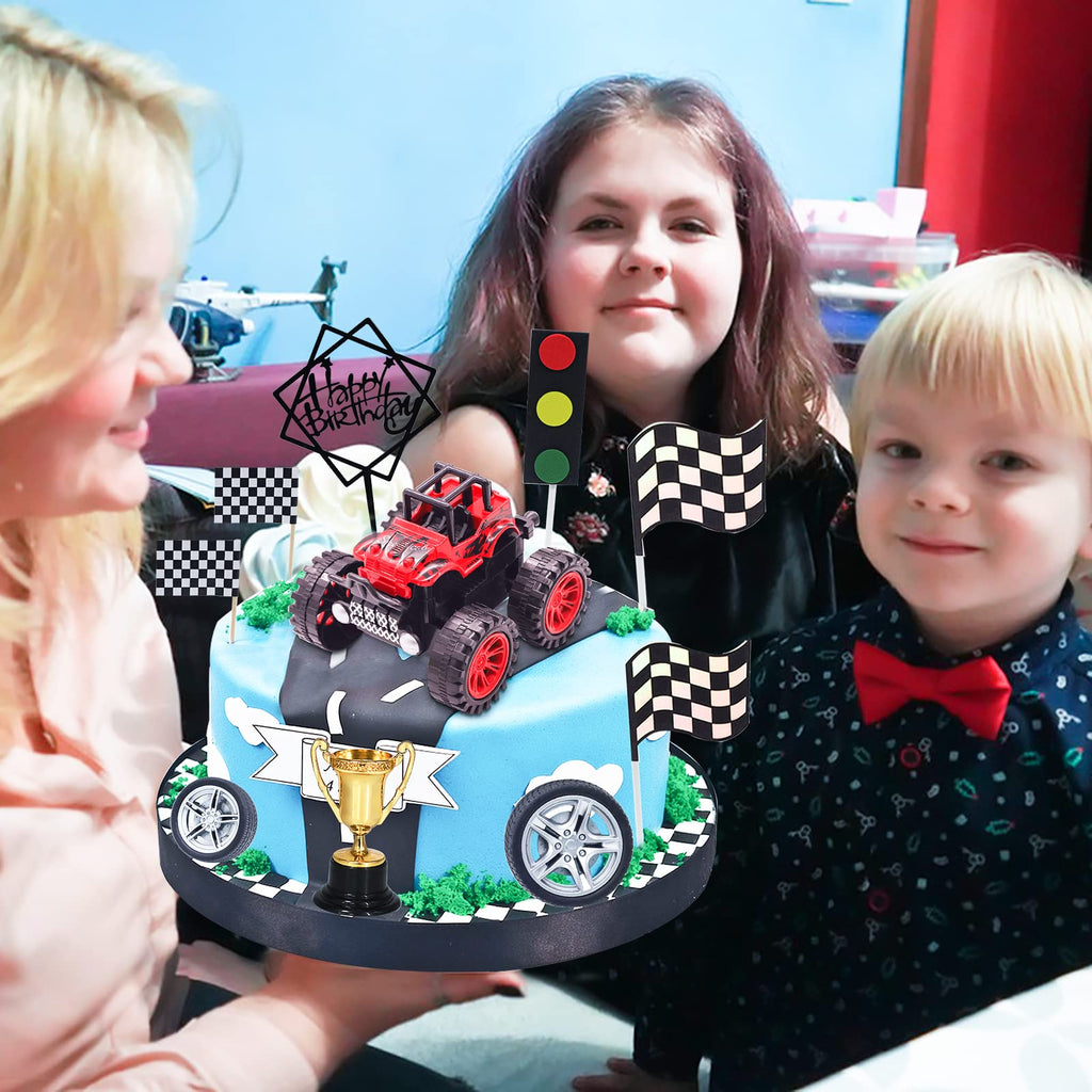 MEMOVAN 30-Piece Truck Cake Toppers Set for Racing Birthday Party