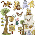 MEMOVAN Winnie Bear Cake Topper Set – 10 Cards + 12 Bamboo Sticks for Baby Shower & Birthday Parties