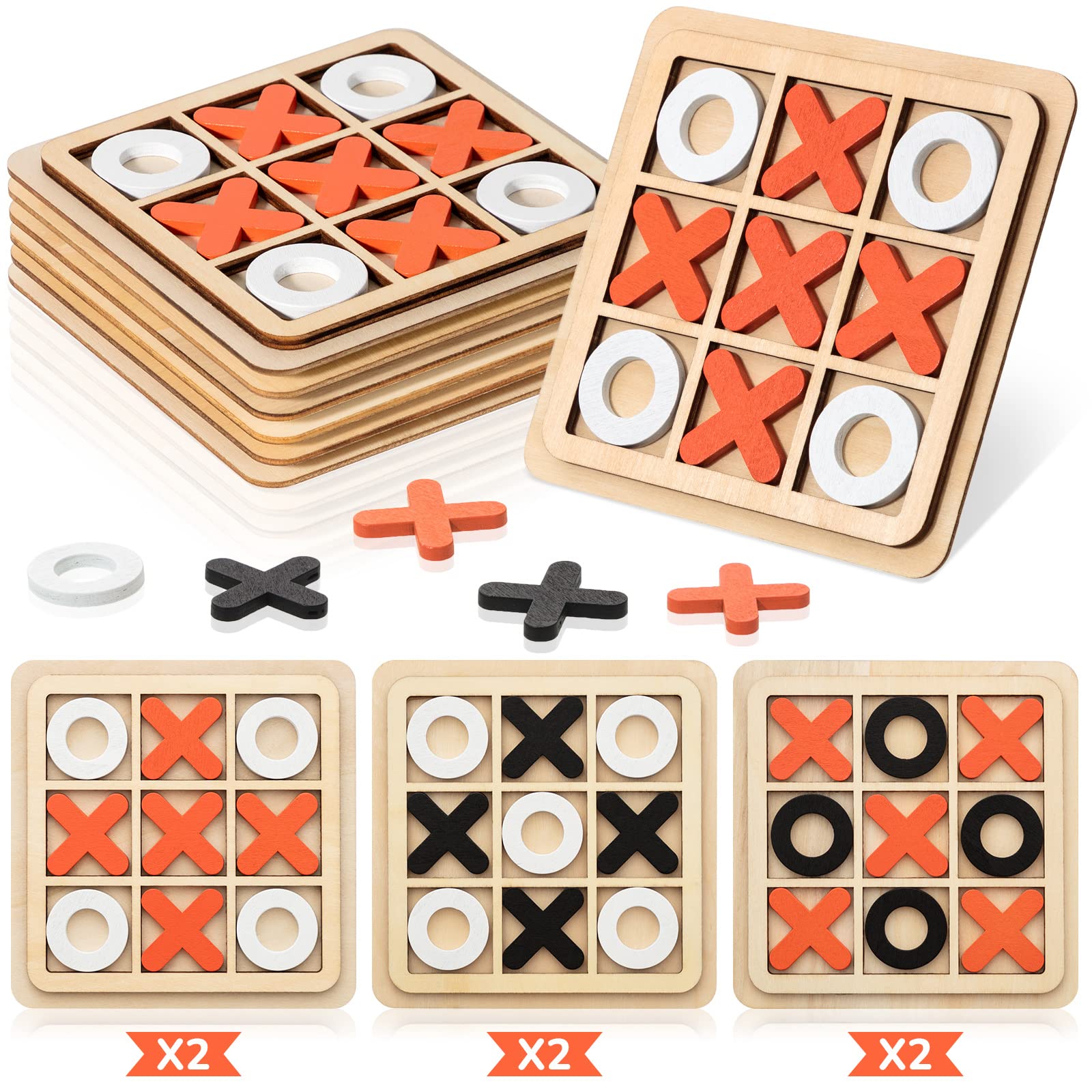 Meooeck 6-Pack Mini Wooden Tic Tac Toe Games – Portable Classic XO Board Games for Parties, Favors, Travel