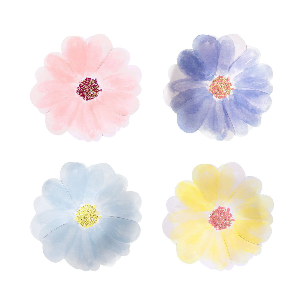 Meri Meri Flower Garden Floral Paper Plates – Pack of 8 Disposable Dinner Plates with Gold Foil Detail