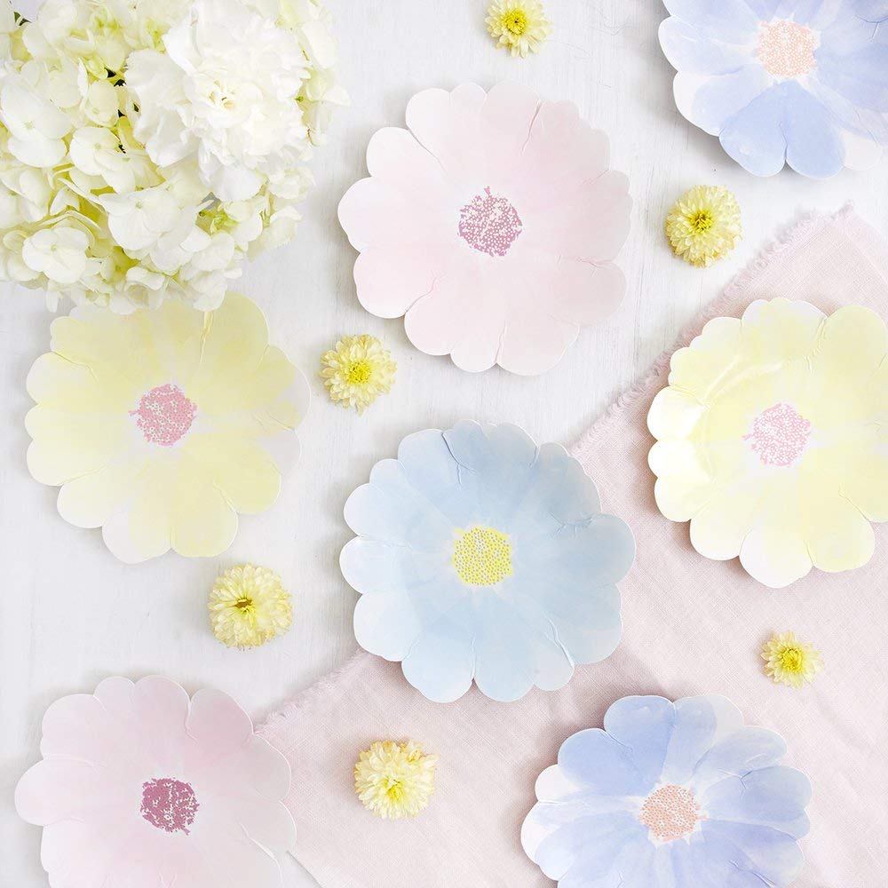 Meri Meri Flower Garden Floral Paper Plates – Pack of 8 Disposable Dinner Plates with Gold Foil Detail