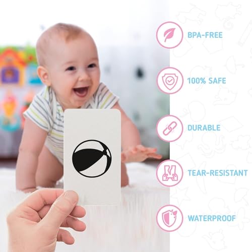 Merka High Contrast Baby Flash Cards - 50-Pack Black & White Visual Stimulation for Newborns