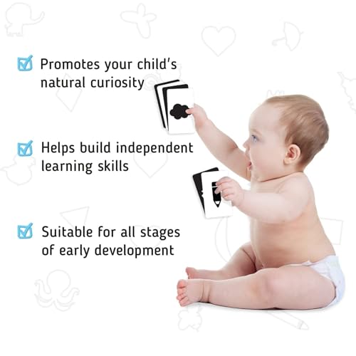 Merka High Contrast Baby Flash Cards - 50-Pack Black & White Visual Stimulation for Newborns
