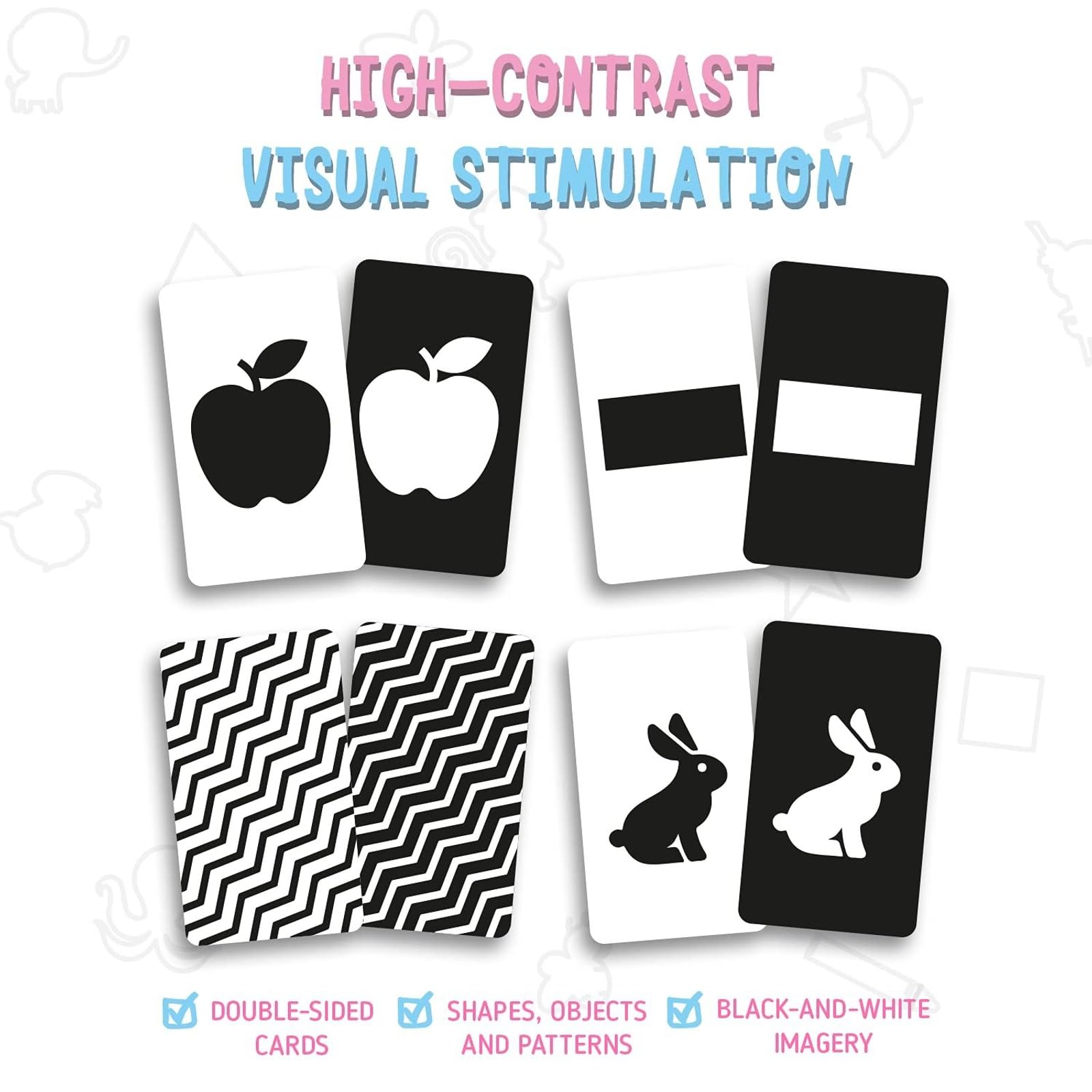 Merka High Contrast Baby Flash Cards - 50-Pack Black & White Visual Stimulation for Newborns