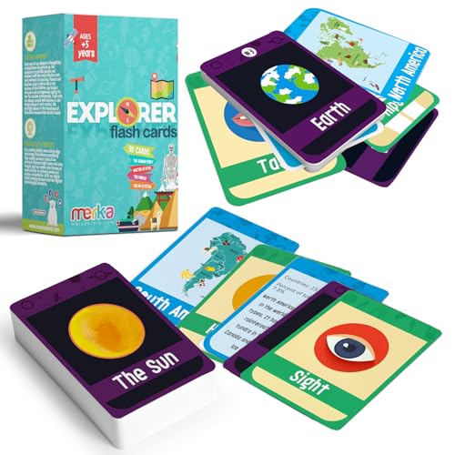 merka Science Flash Cards for Kids – 90-Count Waterproof Deck Covering Solar System, Human Anatomy & Geography