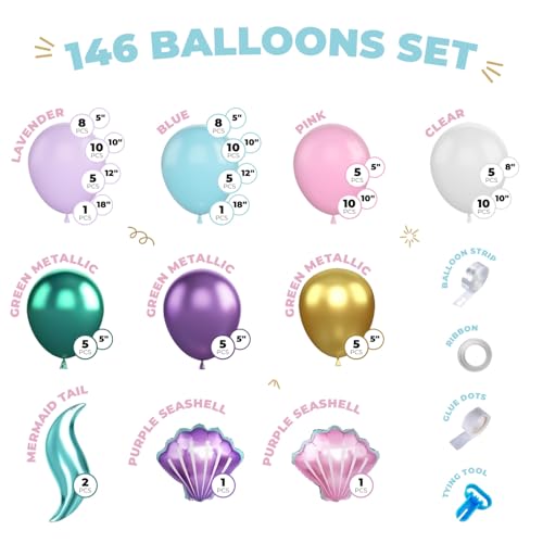 Mermaid Balloon Garland Arch Kit – 106 Piece Under the Sea Party Decorations with Foil Balloons by Vellax