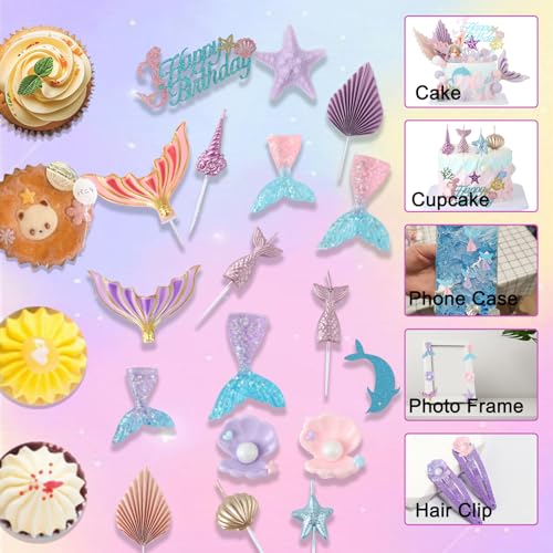 Mermaid Cake Topper Set 31-Piece with Mermaid Tail Candle, Ocean Cake Decorations for Birthday Parties by XLMJDZQ
