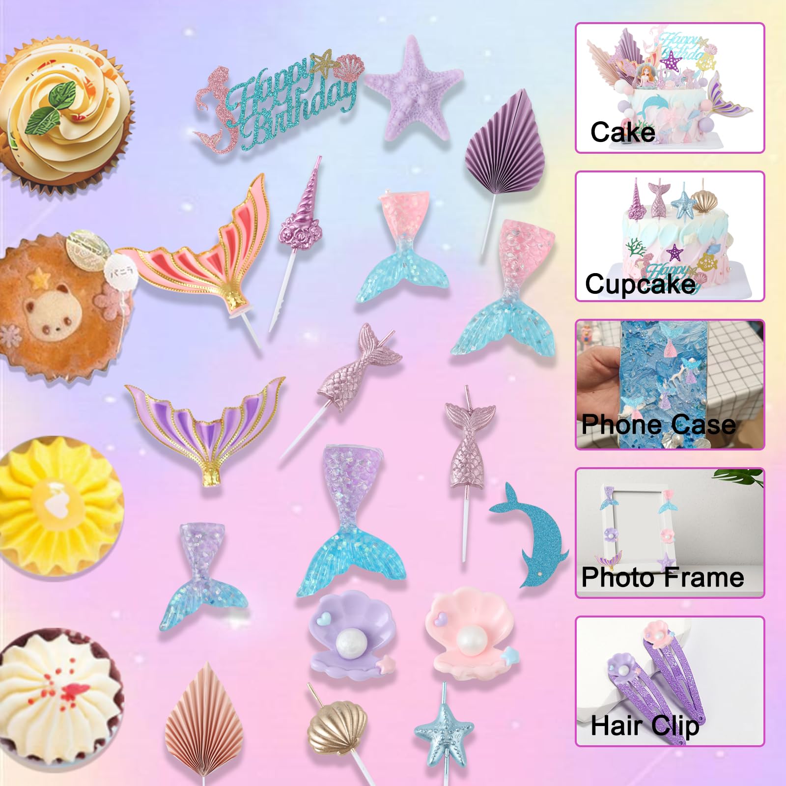 Mermaid Cake Topper Set 31-Piece with Mermaid Tail Candle, Ocean Cake Decorations for Birthday Parties by XLMJDZQ