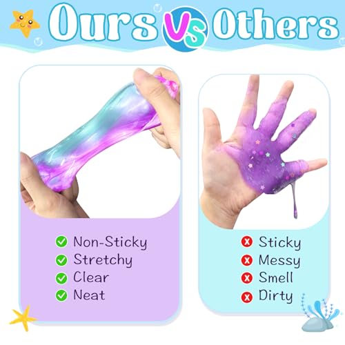 Mermaid Slime Party Favors: 24 Pack with 36 Cups - Non-Sticky, Stretchy Putty for Kids Ages 3-12