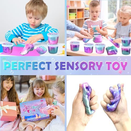 Mermaid Slime Party Favors: 24 Pack with 36 Cups - Non-Sticky, Stretchy Putty for Kids Ages 3-12