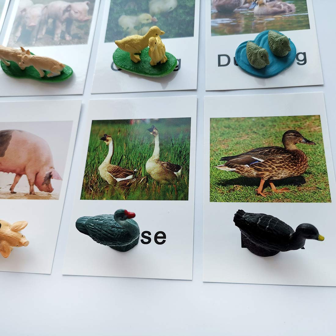 MEROCO Montessori Animal Matching Set - 12 Farm Animal Figurines with Matching Cards for Preschool Language Learning
