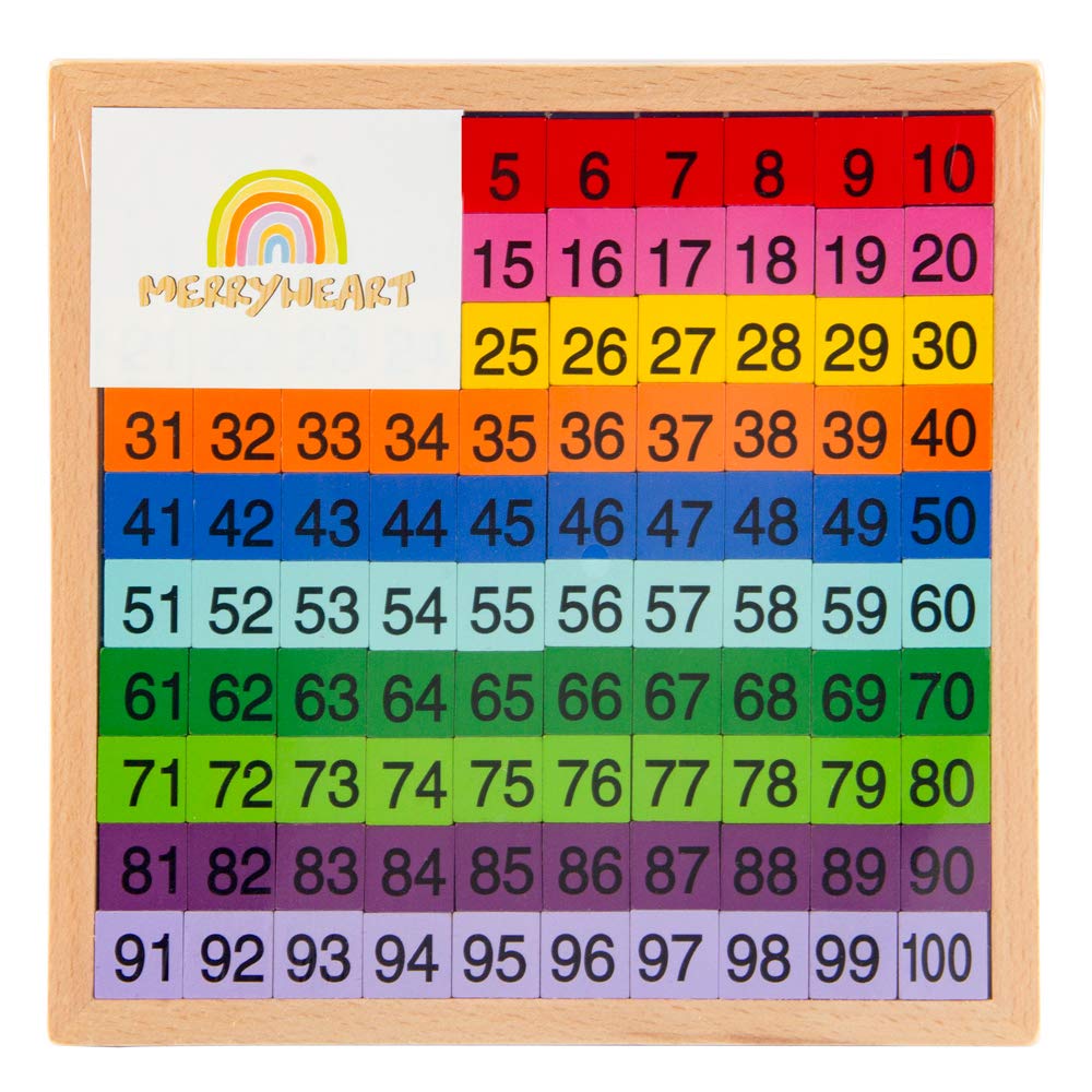 MERRYHEART Montessori Hundred Board: Wooden Counting Toy for Kids Ages 3+