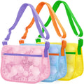 Mesh Beach Bags for Sand Toys - 3 Pack, Adjustable Straps, Zippered Shell Collecting Bags for Kids