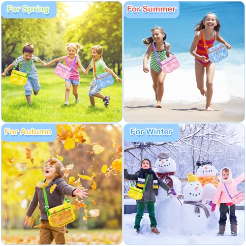 Mesh Beach Bags for Sand Toys - 3 Pack, Adjustable Straps, Zippered Shell Collecting Bags for Kids