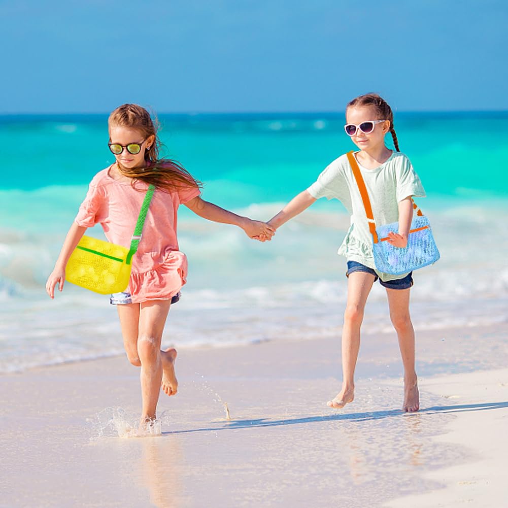 Mesh Beach Bags for Sand Toys - 3 Pack, Adjustable Straps, Zippered Shell Collecting Bags for Kids