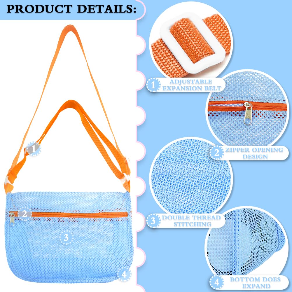 Mesh Beach Bags for Sand Toys - 3 Pack, Adjustable Straps, Zippered Shell Collecting Bags for Kids