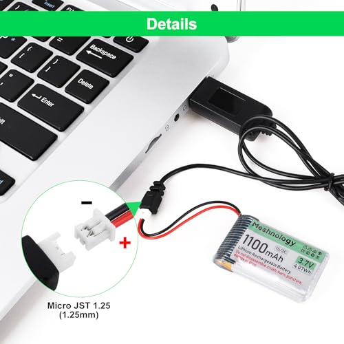 Meshnology 3.7V 1100mAh LiPo Battery with USB Charger and Micro JST 1.25 Plug for Arduino ESP32 RC Drone