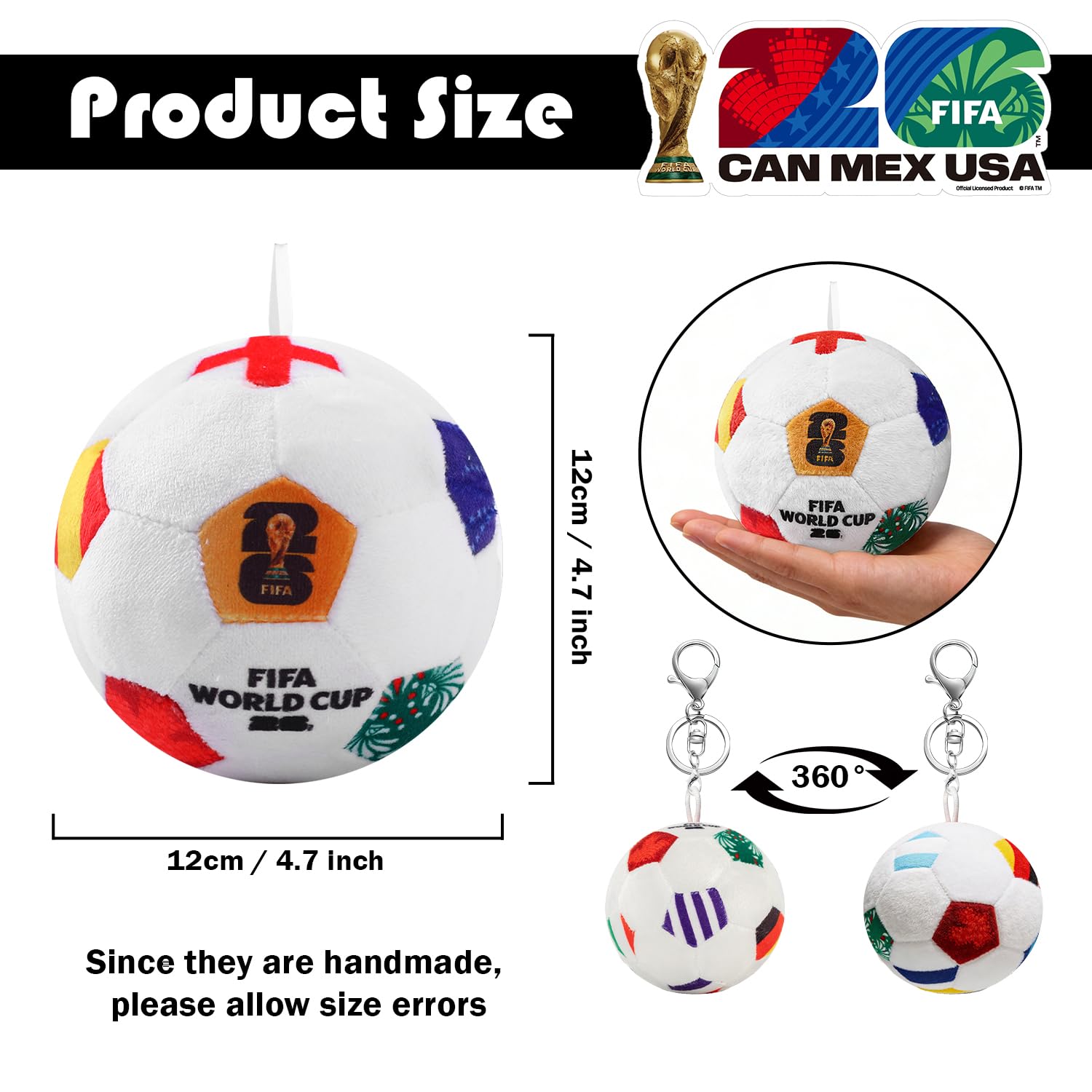MESUCA 2026 World Cup Soccer Plush – Official 4.7-Inch Soft Pillow Toy with Trophy & Flags