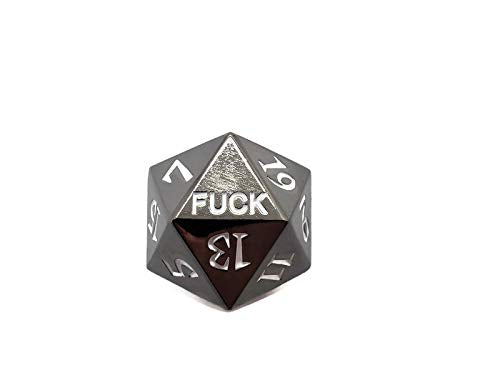 Metal D20 F*** Dice – Heavy Zinc Alloy Critical Fail Die for D&D, Pathfinder (Black)