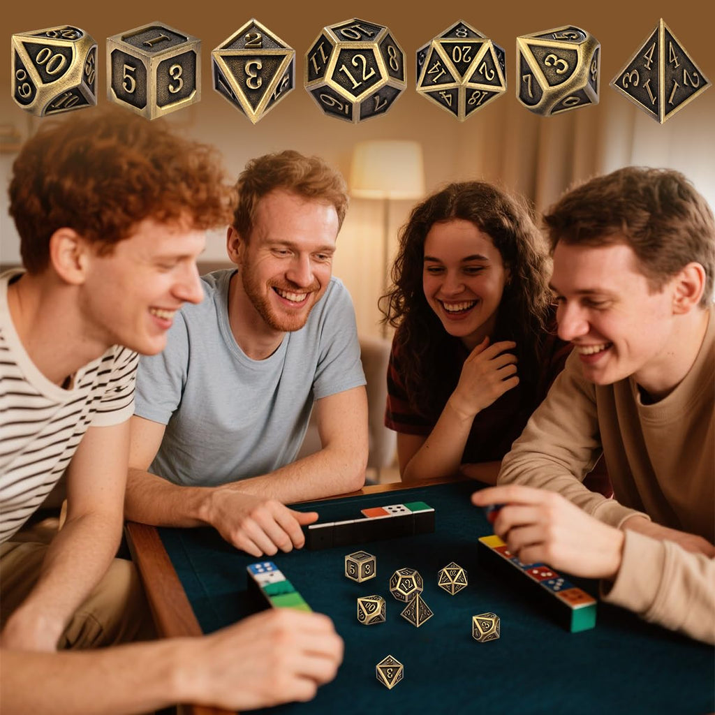 Metal Dice Set 7pcs Polyhedral Bronze DND Dice with Gift Bag - DND DADO