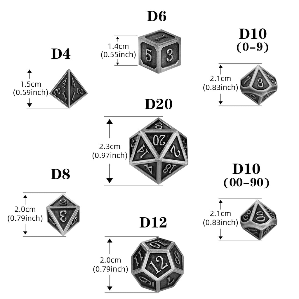 Metal DND Dice Set – 7-Piece Polyhedral Dice with Bronze Finish and Gift Bag