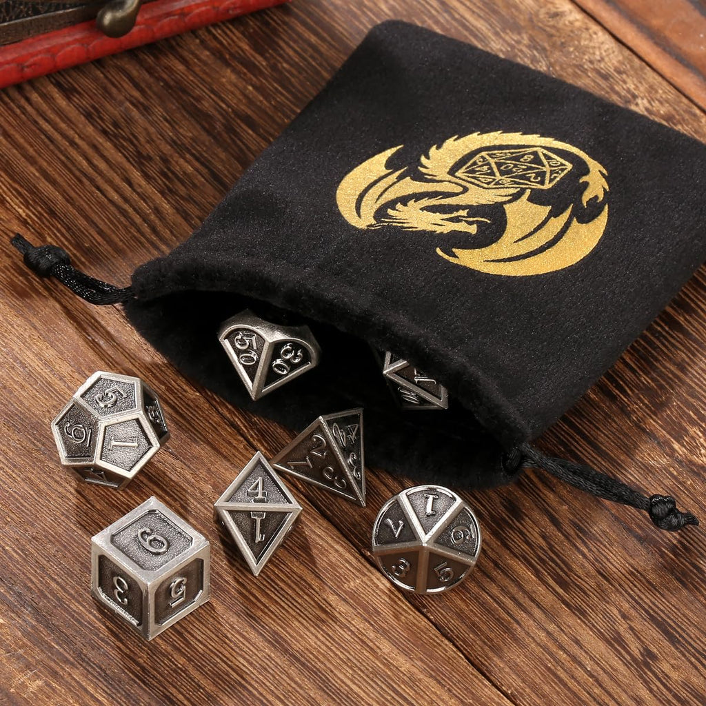 Metal DND Dice Set – 7-Piece Polyhedral Dice with Bronze Finish and Gift Bag
