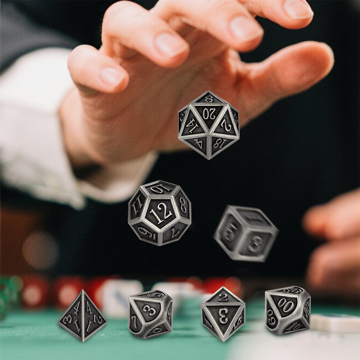 Metal DND Dice Set – 7-Piece Polyhedral Dice with Bronze Finish and Gift Bag