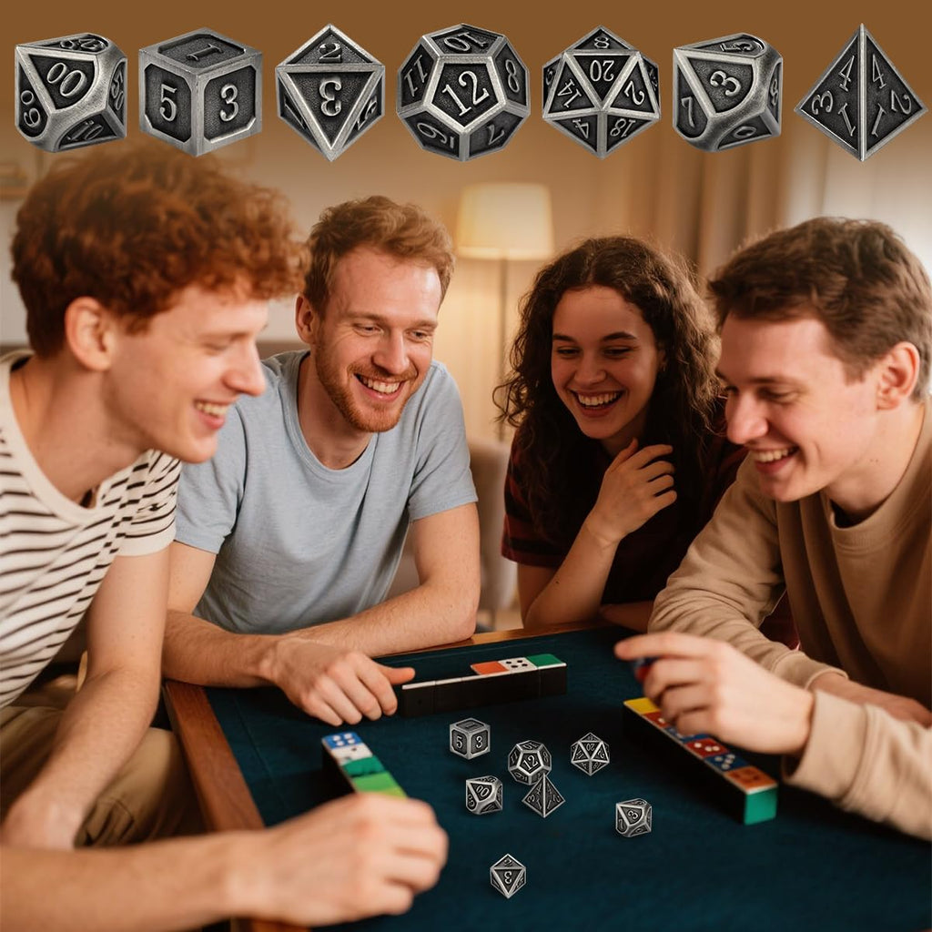 Metal DND Dice Set – 7-Piece Polyhedral Dice with Bronze Finish and Gift Bag