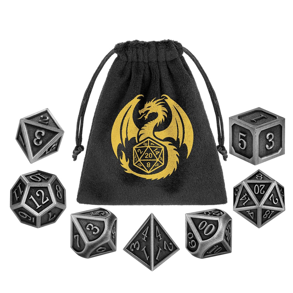Metal DND Dice Set – 7-Piece Polyhedral Dice with Bronze Finish and Gift Bag