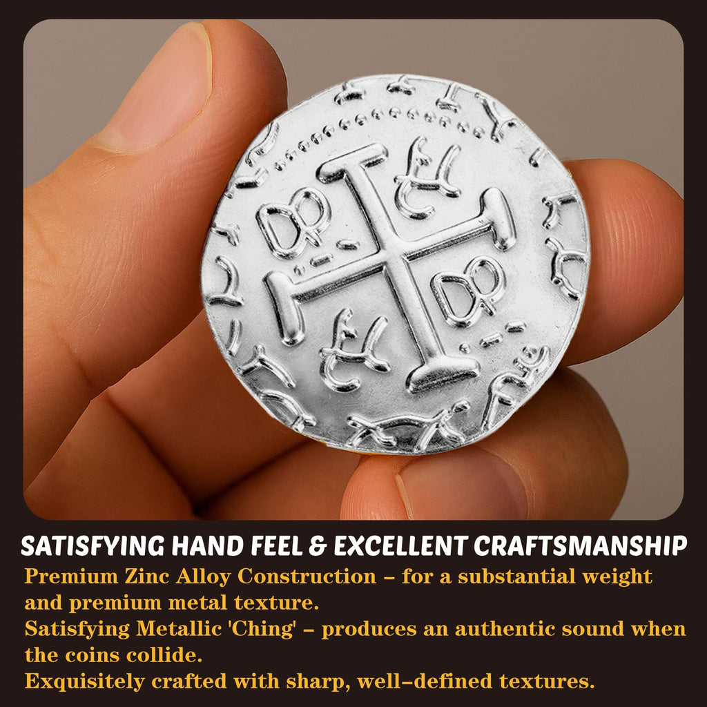 Metal Pirate Coins – 35 Silver Spanish Doubloon Replicas for Games, Costumes & Treasure Hunts (1.18")
