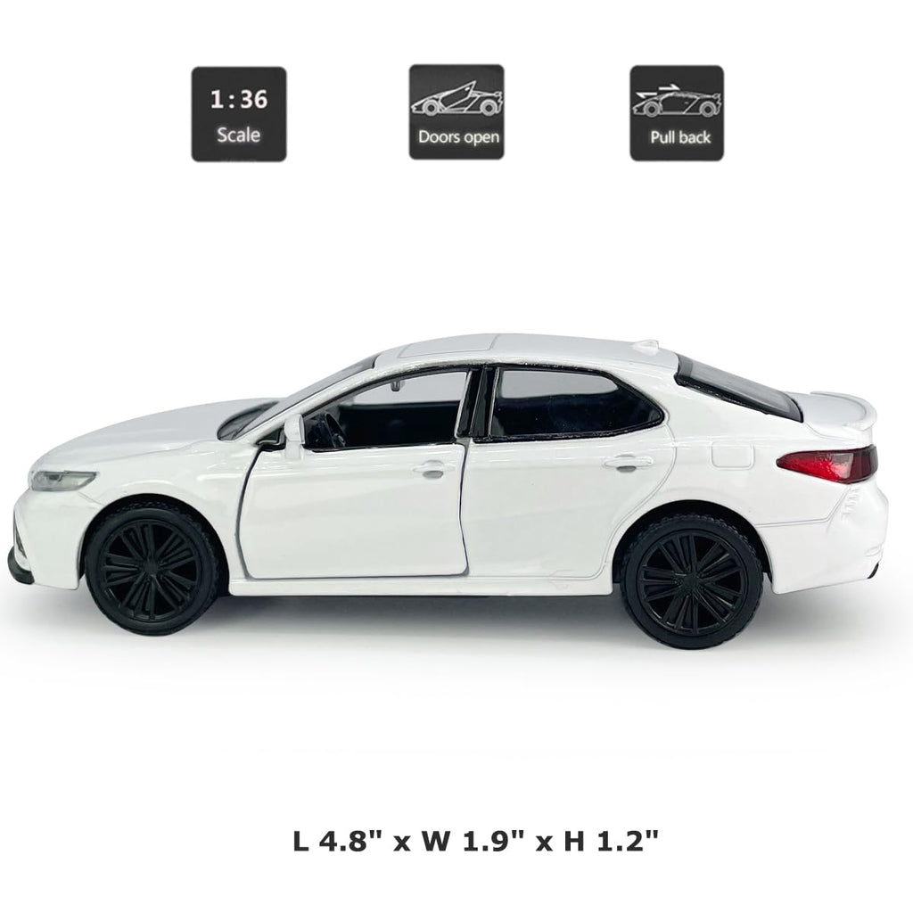 Metanyl 1/36 Scale Camry XSE 2022 Diecast Model Car - White, Pull-Back Action, Opening Doors, Metal Alloy
