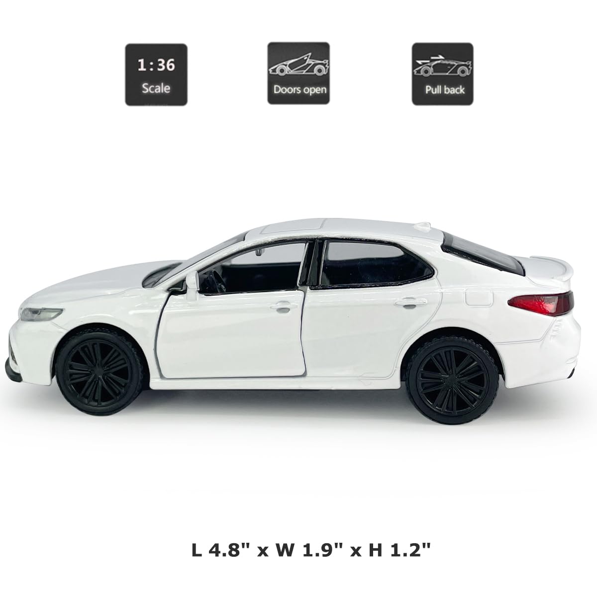 Metanyl 1/36 Scale Camry XSE 2022 Diecast Model Car - White, Pull-Back Action, Opening Doors, Metal Alloy