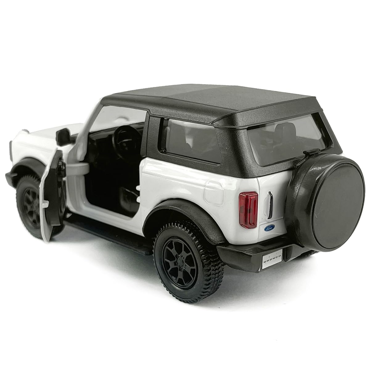 Metanyl 1/36 Scale Diecast 2-Door Bronco Badlands, White, Opening Doors, Pull-Back