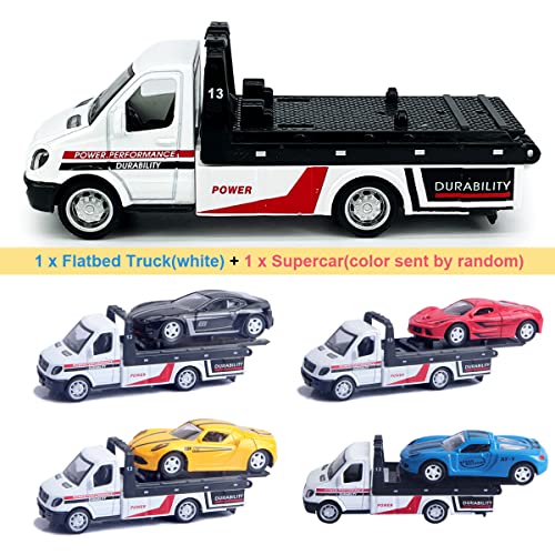 Metanyl Flatbed Truck Toy - Diecast Metal Pull Back Car Carrier with Working Flatbed for Boys Age 3+