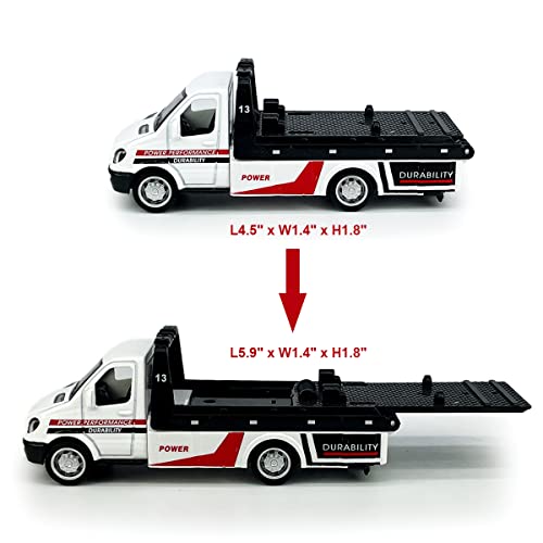 Metanyl Flatbed Truck Toy - Diecast Metal Pull Back Car Carrier with Working Flatbed for Boys Age 3+