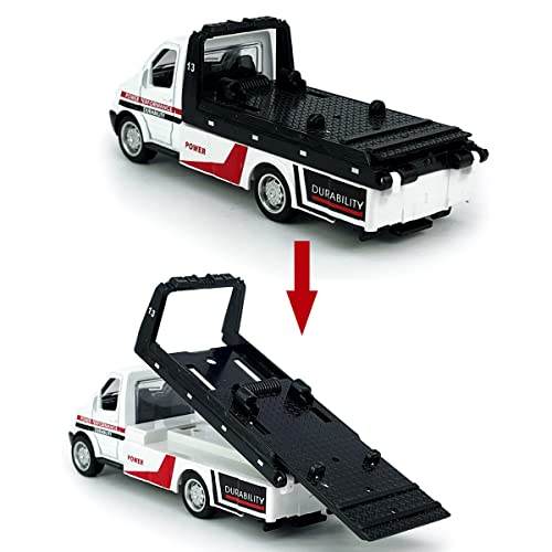 Metanyl Flatbed Truck Toy - Diecast Metal Pull Back Car Carrier with Working Flatbed for Boys Age 3+