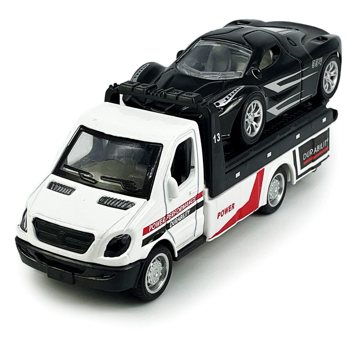 Metanyl Flatbed Truck Toy - Diecast Metal Pull Back Car Carrier with Working Flatbed for Boys Age 3+
