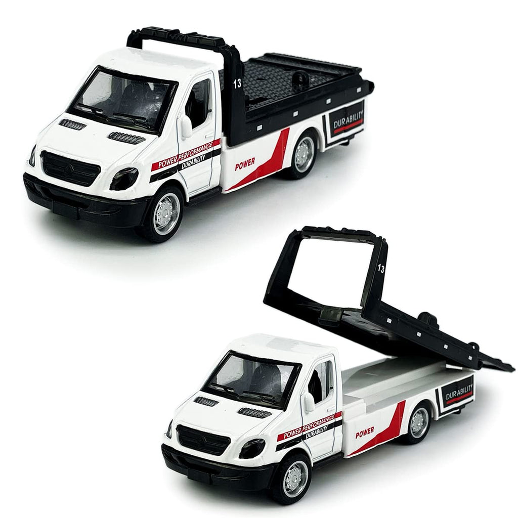 Metanyl Flatbed Truck Toy - Diecast Metal Pull Back Car Carrier with Working Flatbed for Boys Age 3+
