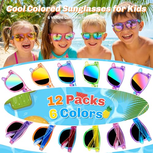 Metemot Kids Sunglasses Bulk 12 Pack - Neon UV400 Party Favors for Ages 3-8