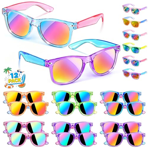 Metemot Kids Sunglasses Bulk 12 Pack - Neon UV400 Party Favors for Ages 3-8