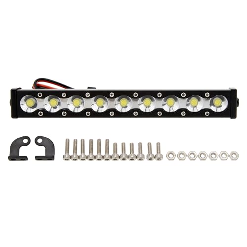 MEUS RACING 95mm LED Roof Light Bar for 1/10 1/8 RC Crawlers - 9 Bead Aluminum Light Bar with Chrome Shade
