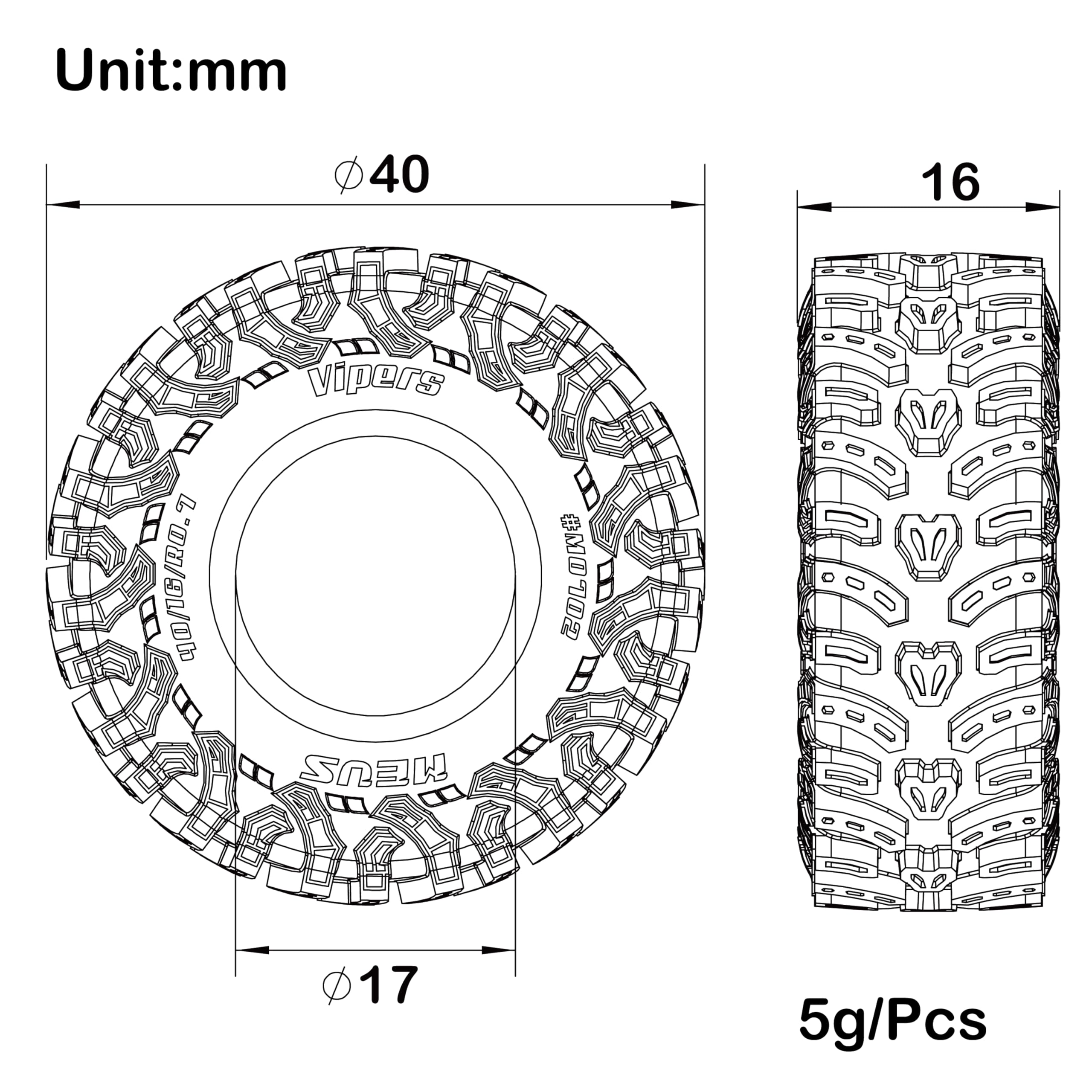 MEUS RACING MS6 Vipers 0.7 Crawler Tires for Axial SCX30 & Redcat Ascent-32 – Super Soft White-Dot Compound Mud Terrain
